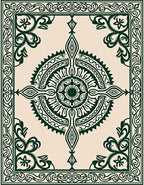 Dark Green Ornate Medallion Mandala Rug