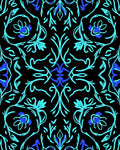 Aqua Blue Floral Vine Black Rug