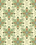 Ornate Cream Green Floral Medallion Repeat Rug