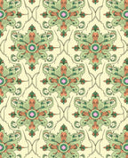 Ornate Cream Green Floral Medallion Repeat Rug