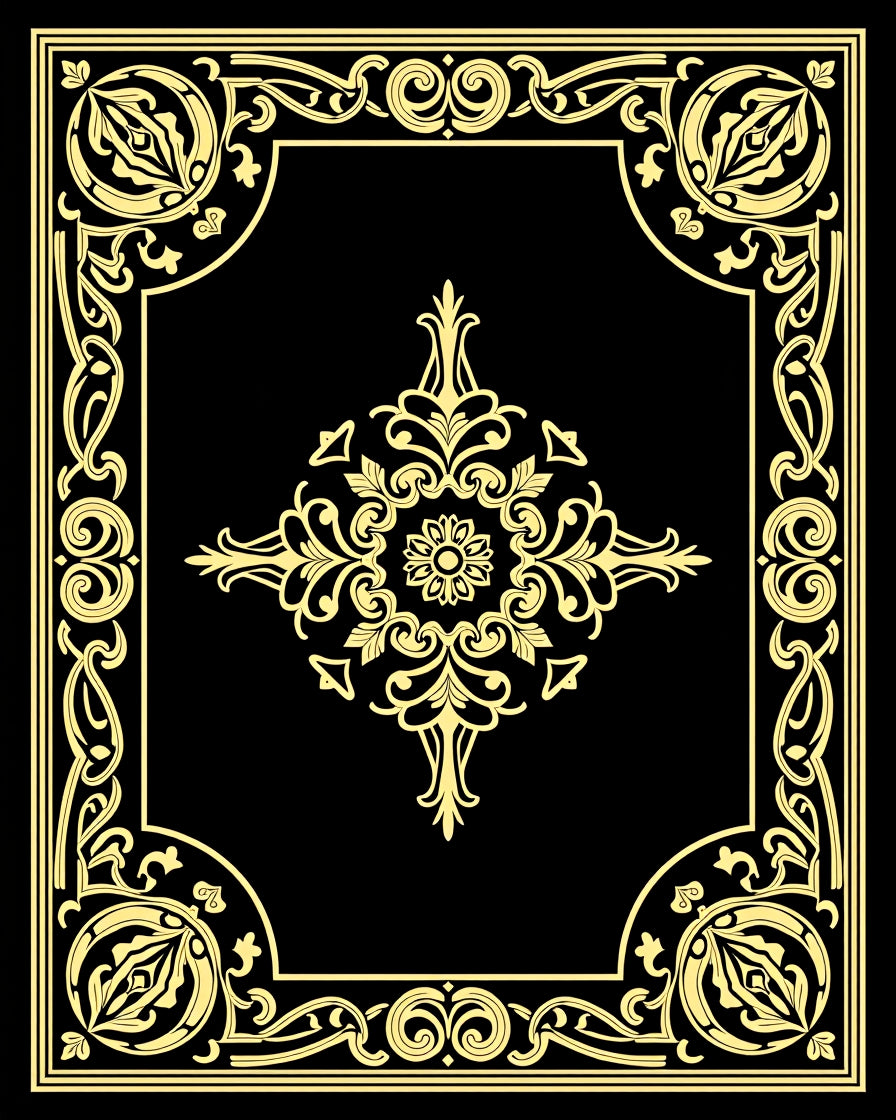 Golden Floral Baroque Frame Rug