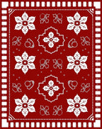 Classic Red White Folk Floral Medallion Rug