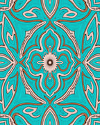 Turquoise Orange Beige Floral Medallion Rug