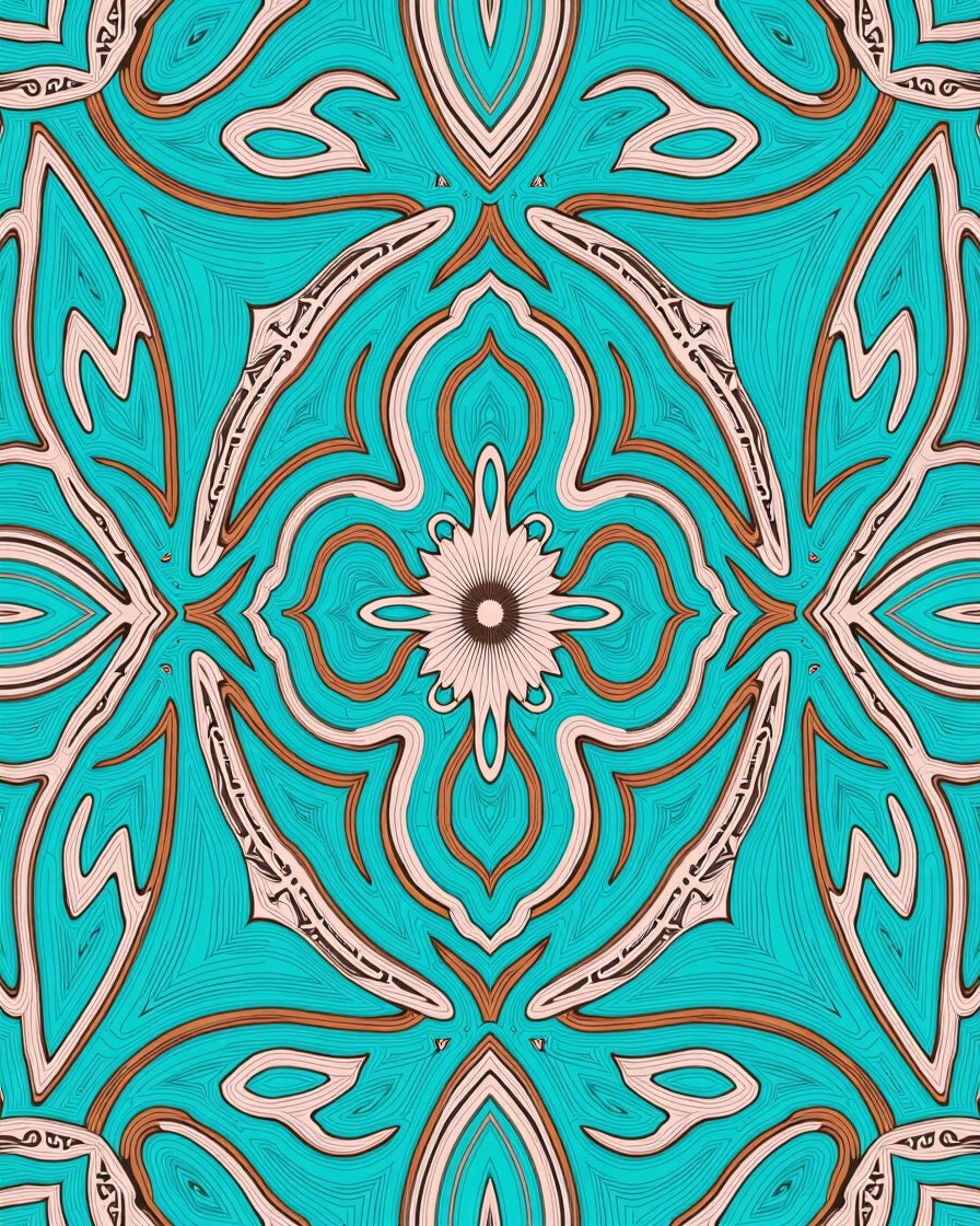 Turquoise Orange Beige Floral Medallion Rug