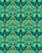 Art Nouveau Emerald Green Floral Tapestry Rug