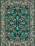 Dark Teal Cream Floral Scroll Rug