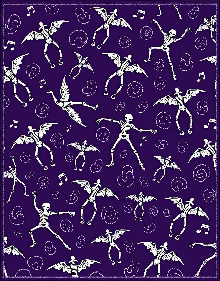 Dancing Skeletons Bat Wing Purple Rug