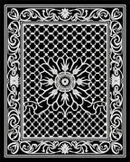 Black White Floral Medallion Geometric Border Rug