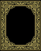 Ornate Gold Leaf Scroll Border Rug