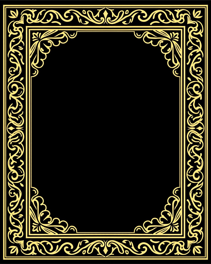 Ornate Gold Leaf Scroll Border Rug
