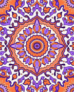 Vibrant Orange Purple Medallion Mandala Rug
