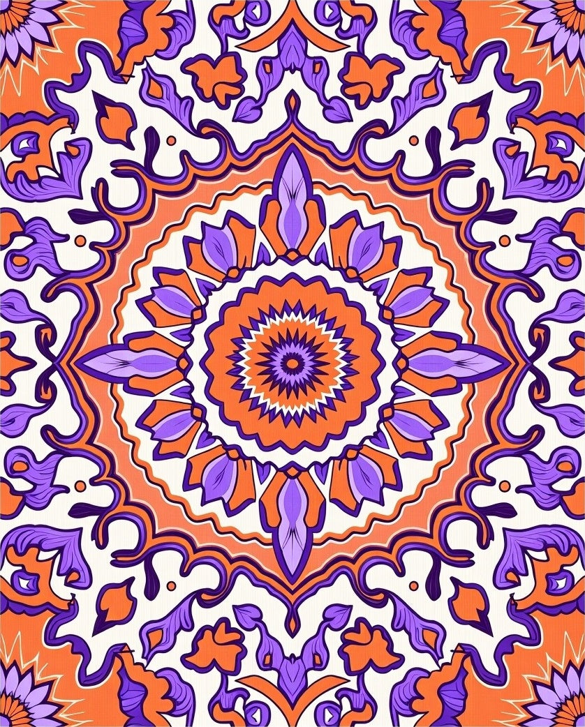 Vibrant Orange Purple Medallion Mandala Rug