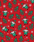 Christmas Elves Green Pine Snowflakes Red Rug