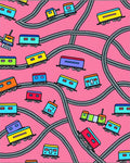 Playful Pink Train Tracks Rug
