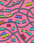 Playful Pink Train Tracks Rug