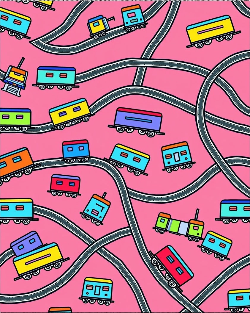 Playful Pink Train Tracks Rug