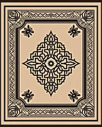 Tan Black Intricate Geometric Medallion Rug