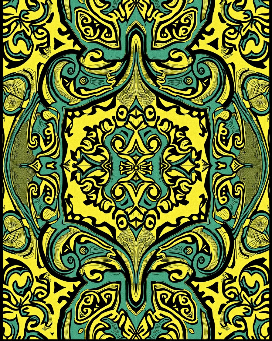Emerald and Yellow Symmetrical Ornament Rug