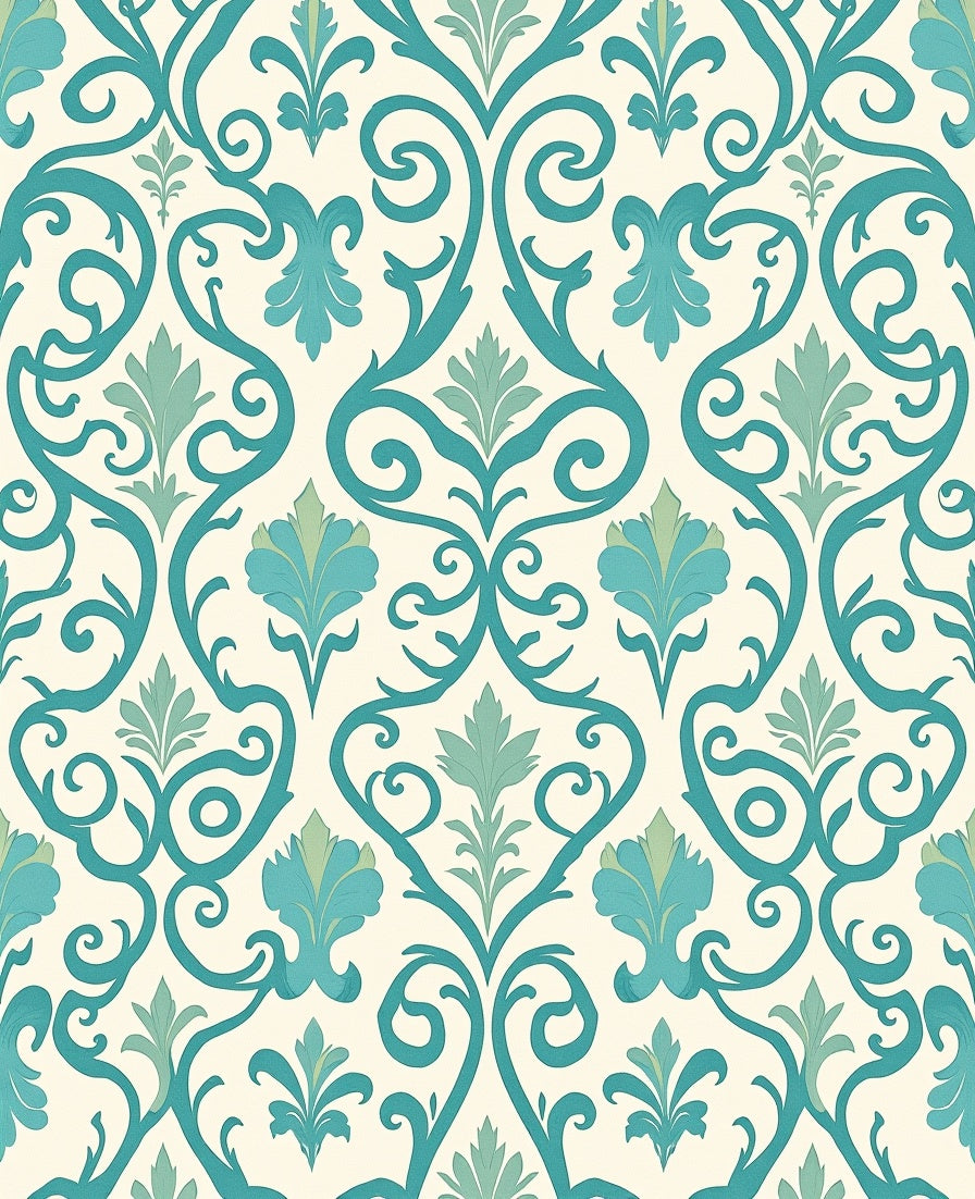 Teal Aqua Floral Damask Swirls Rug