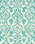 Teal Aqua Floral Damask Swirls Rug