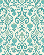 Teal Aqua Floral Damask Swirls Rug