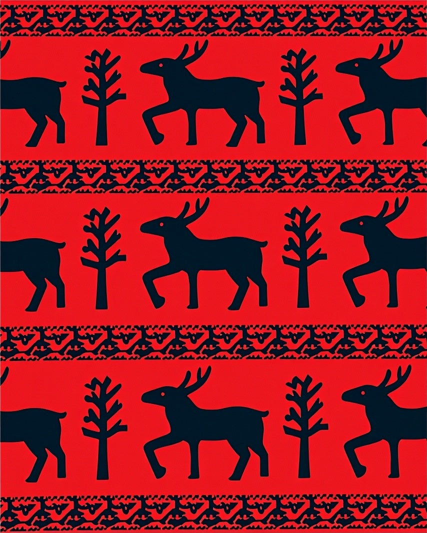 Red Forest Herd And Trees Rug