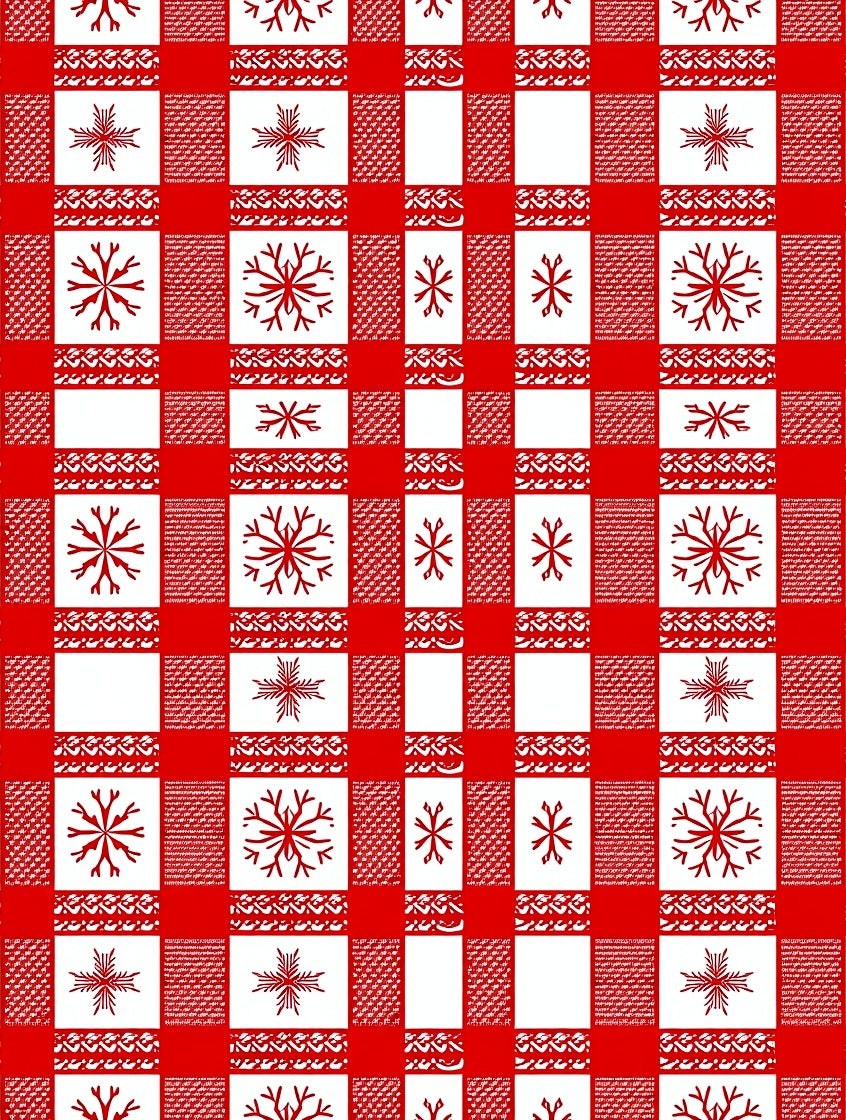 Red White Gingham Snowflake Cluster Rug