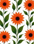 Bold Orange Sunflower Botanical Illustration Rug