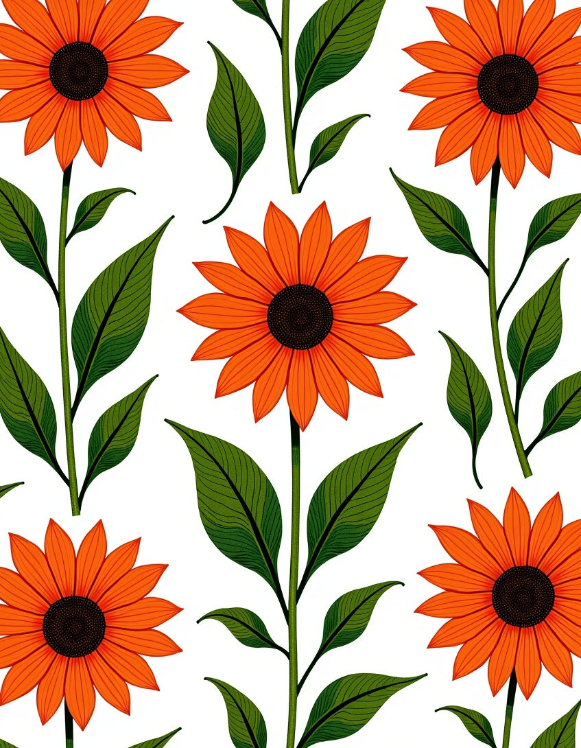 Bold Orange Sunflower Botanical Illustration Rug