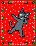 Joyful gray cat red star background Rug