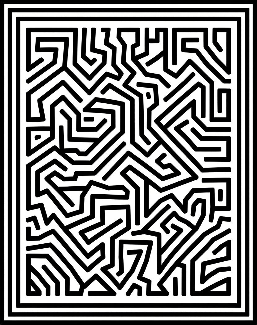 Abstract Black White Maze Lines Rug
