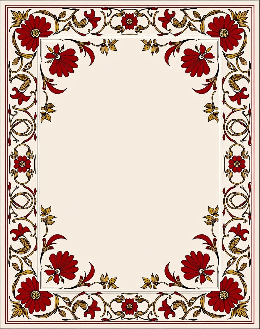 Elegant Red Floral Vine Border Rug