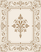 Ornate Brown Floral Medallion Frame Rug