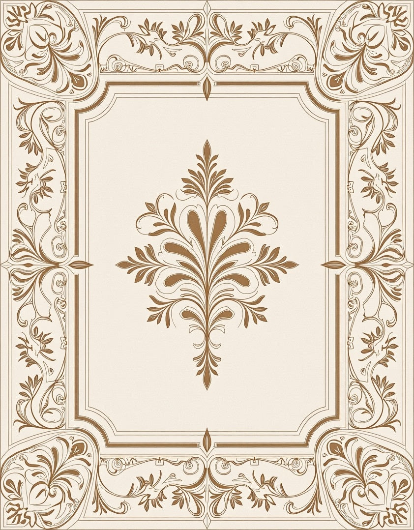 Ornate Brown Floral Medallion Frame Rug