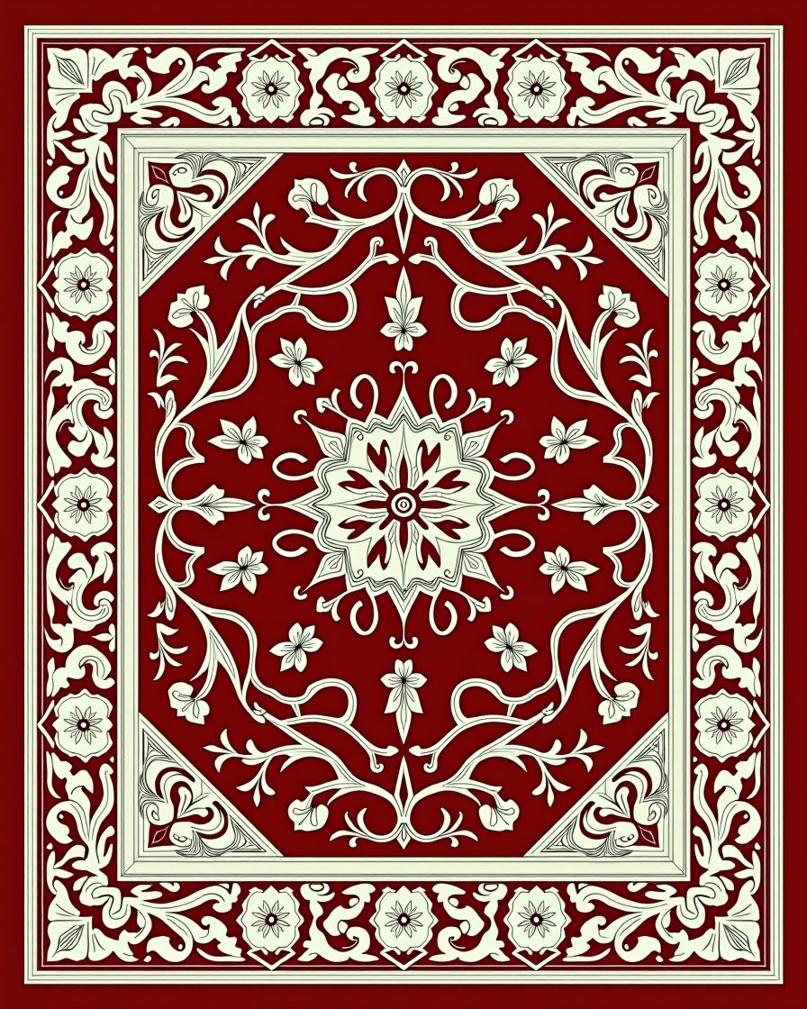 Rich Red Floral Ornament Rug