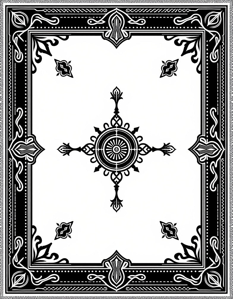 Ornate Black and White Medallion Rug