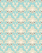 Elegant Cream Damask Aqua Background Rug