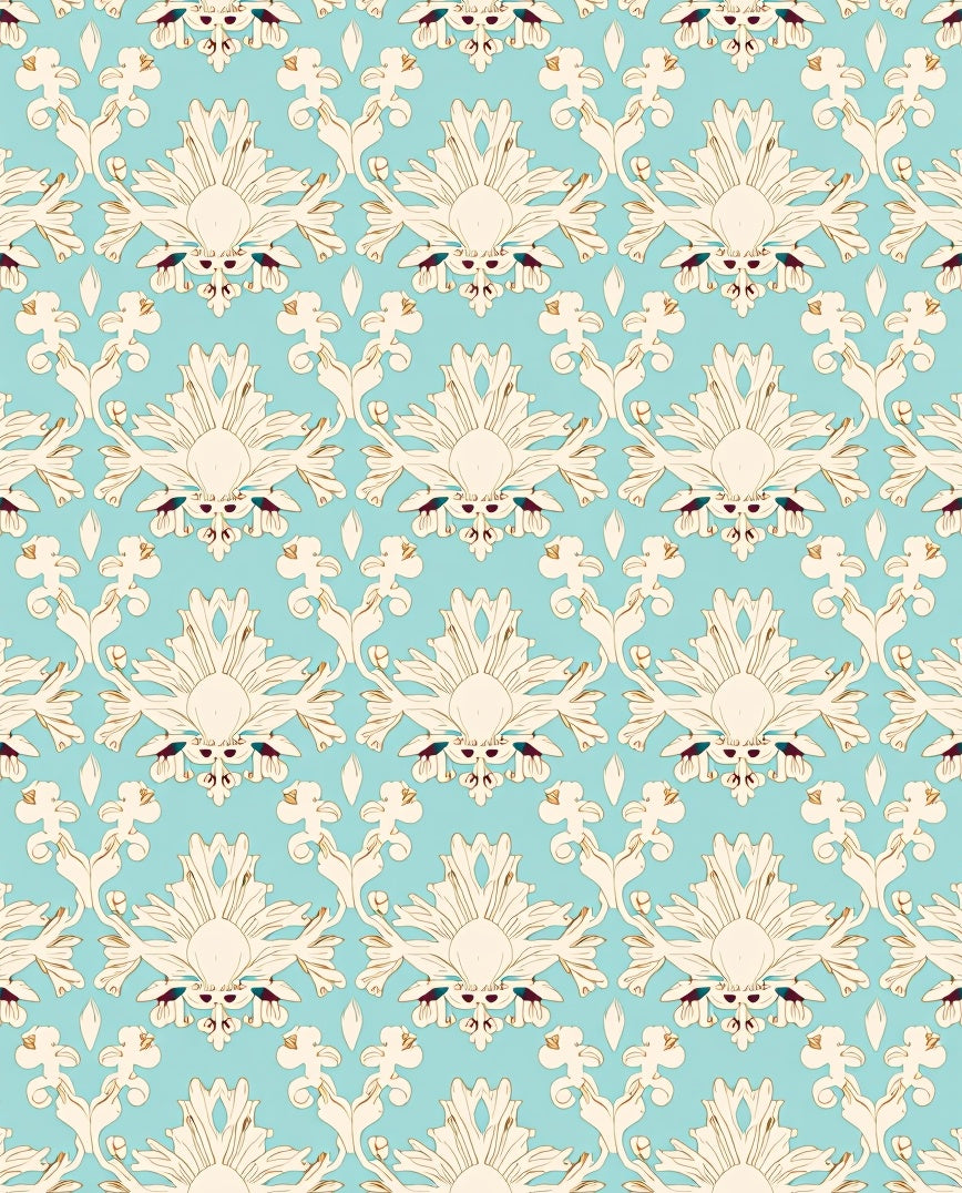 Elegant Cream Damask Aqua Background Rug