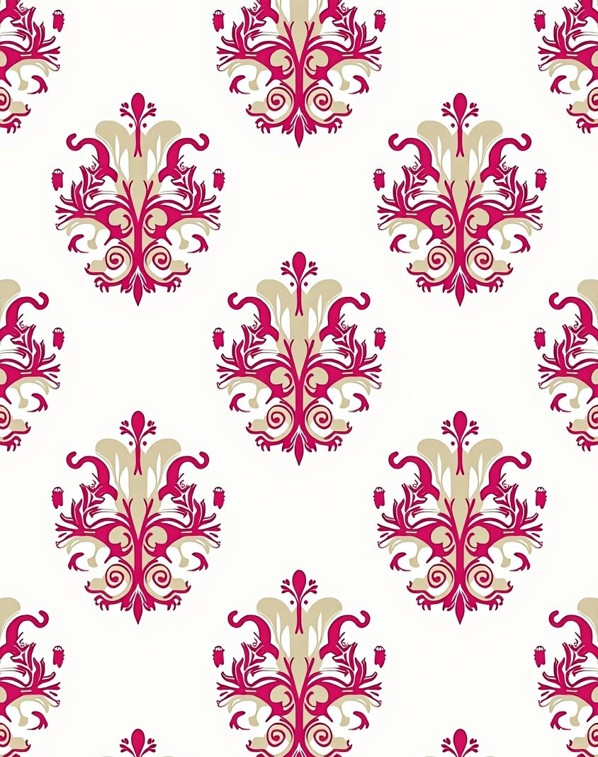 Crimson Gold Traditional Damask Rug