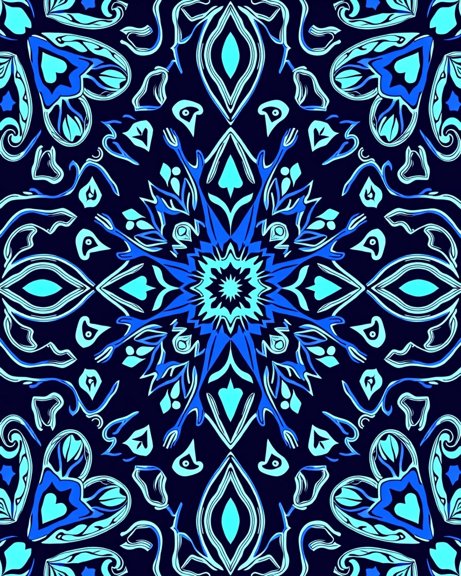 Electric Blue Ornamental Medallion Rug