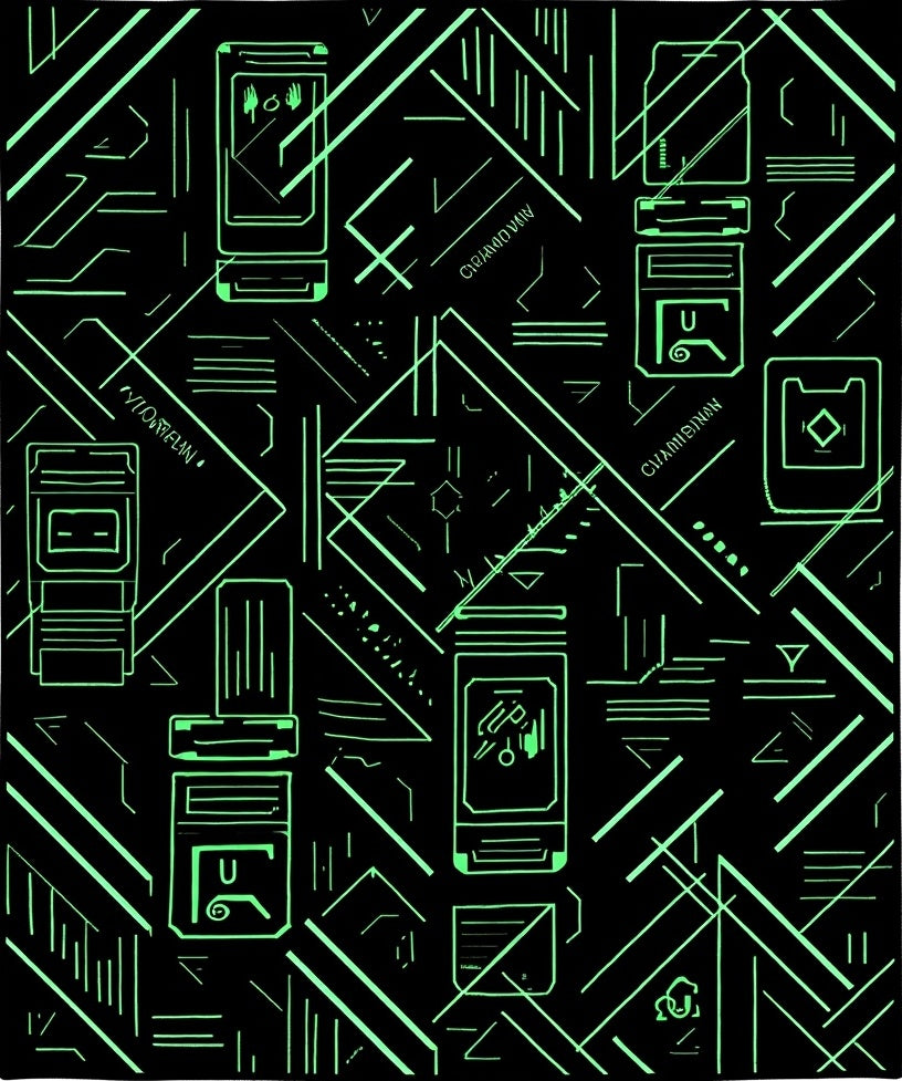 Retro Futuristic Neon Circuit Board Rug