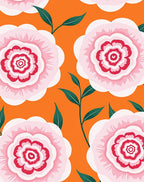 Vibrant Pink Blossom Orange Garden Rug