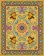 Vibrant Golden Fish Floral Medallion Rug