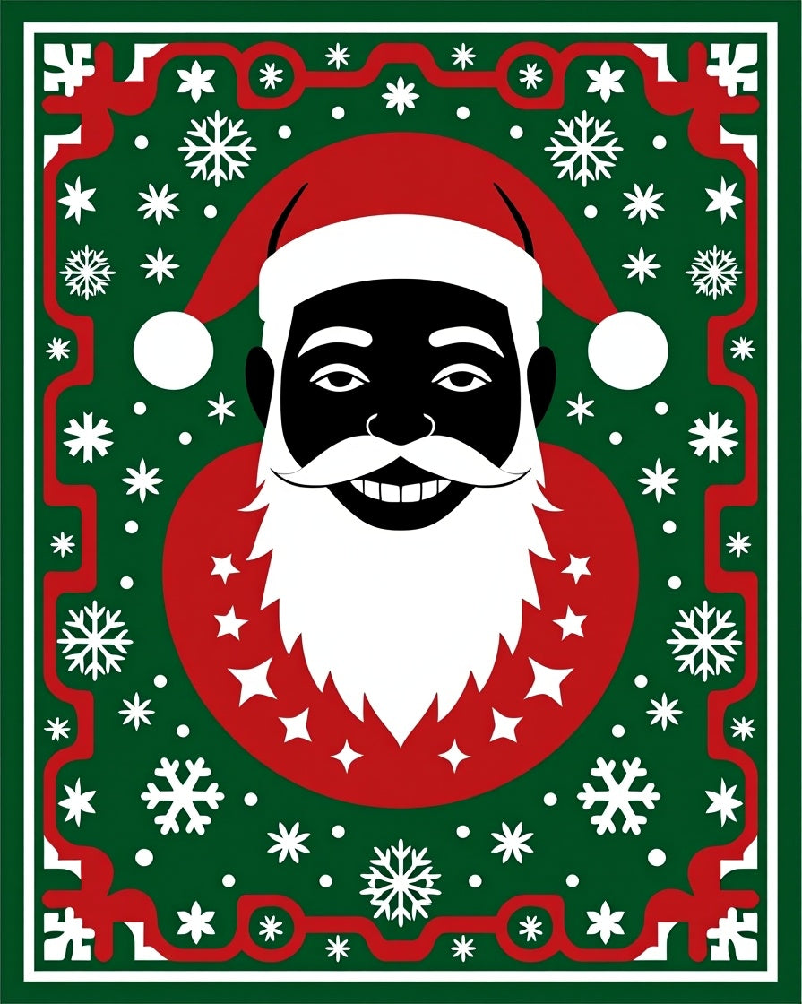 Festive Black Santa Snowflake Border Rug