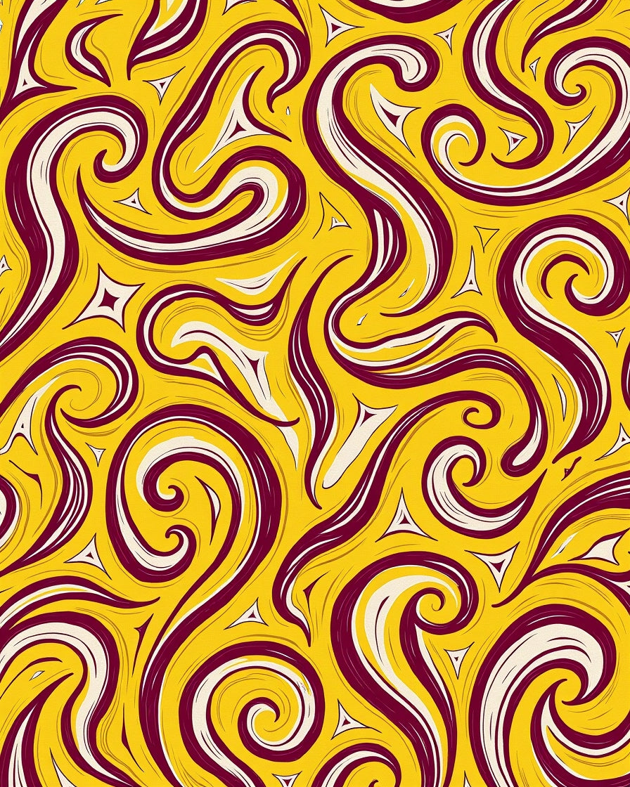 Vibrant Swirls Abstract Yellow Burgundy Rug