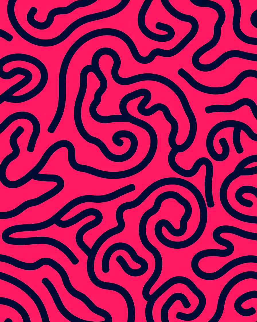 Bold Pink Abstract Swirl Lines Rug