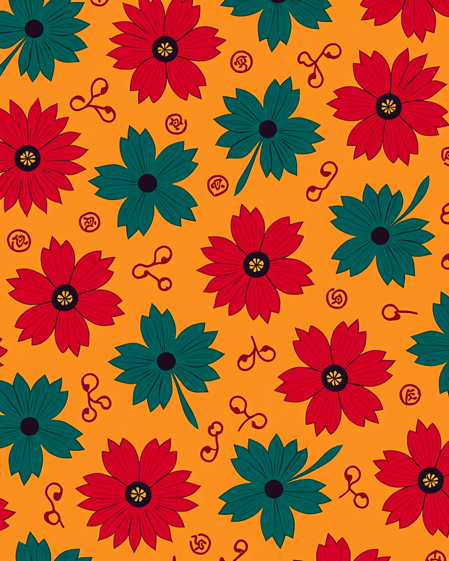 Bold Red Teal Flower Arrangement Rug