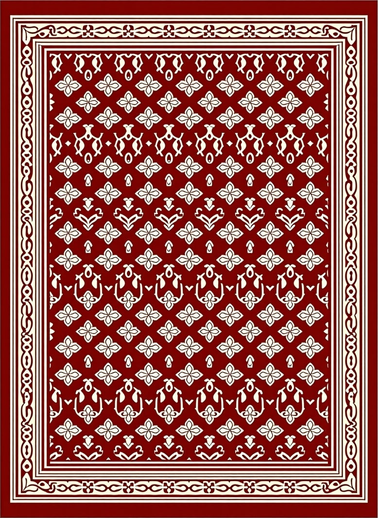 Crimson Cream Floral Border Medallion Rug