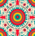 Bold Red Yellow Teal Sunburst Rug