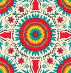 Bold Red Yellow Teal Sunburst Rug